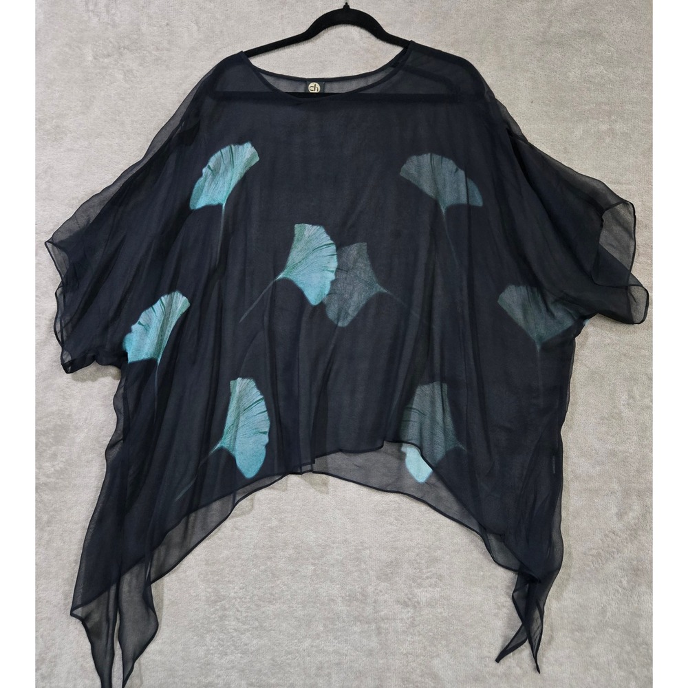 Cocoon House 100% Silk Blouse Poncho XL Sheer Art Boho Nature Fairy Whimsy Flowy